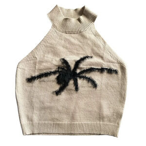 Halter Top With Fuzzy Spider Color Cream Size XS Top BNWOT